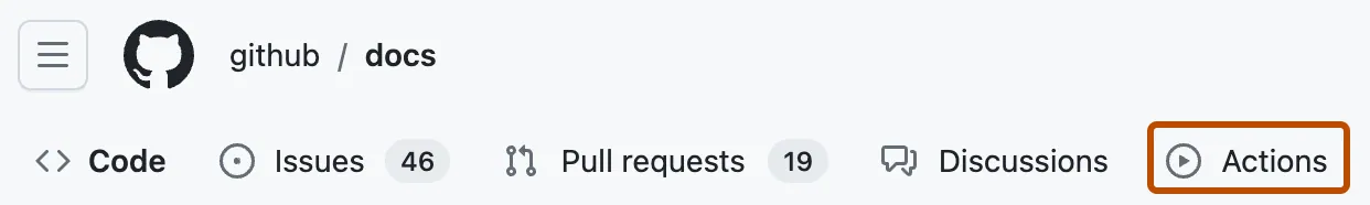 GitHub repository navigation with the Actions tab outlined.